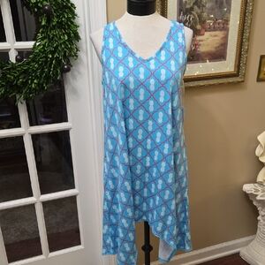 Crown & Ivy Aqua Fuschia Pineapple Dress Sleeveless Pockets Sharkbite Hem M NEW